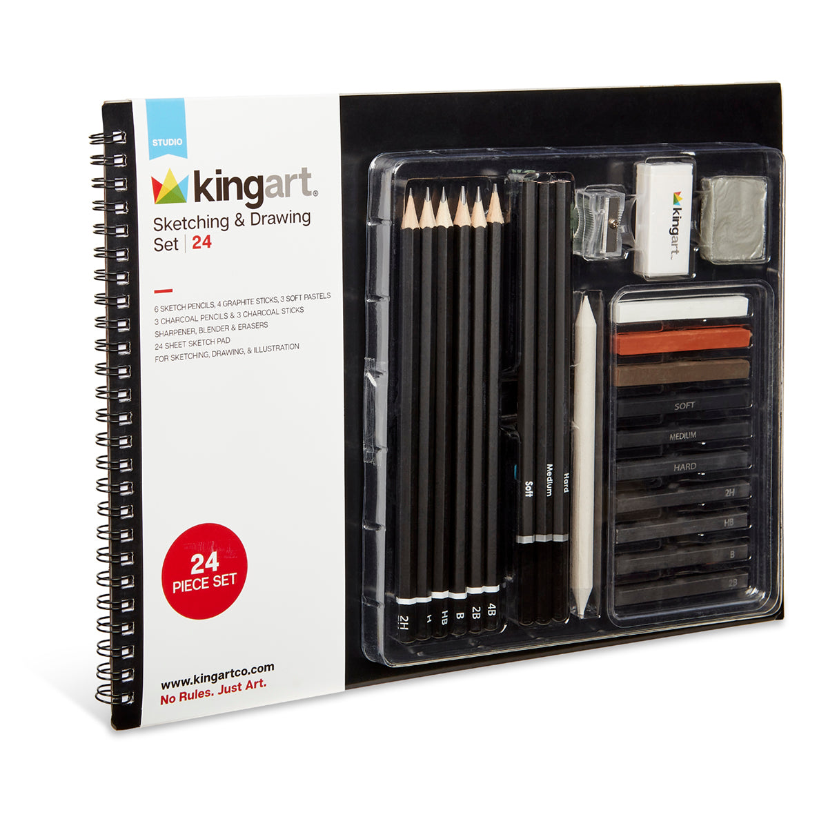 KINGART® Sketching & Drawing Set, 24 Piece Sketchbook & Pencil Set