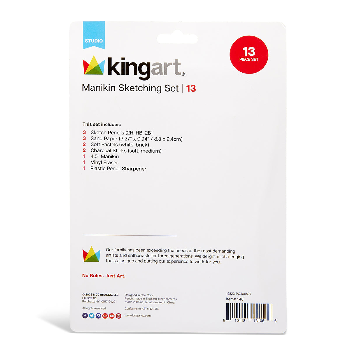 KINGART® Studio Sketch and Drawing Manikin Art Set, 13 Pcs.