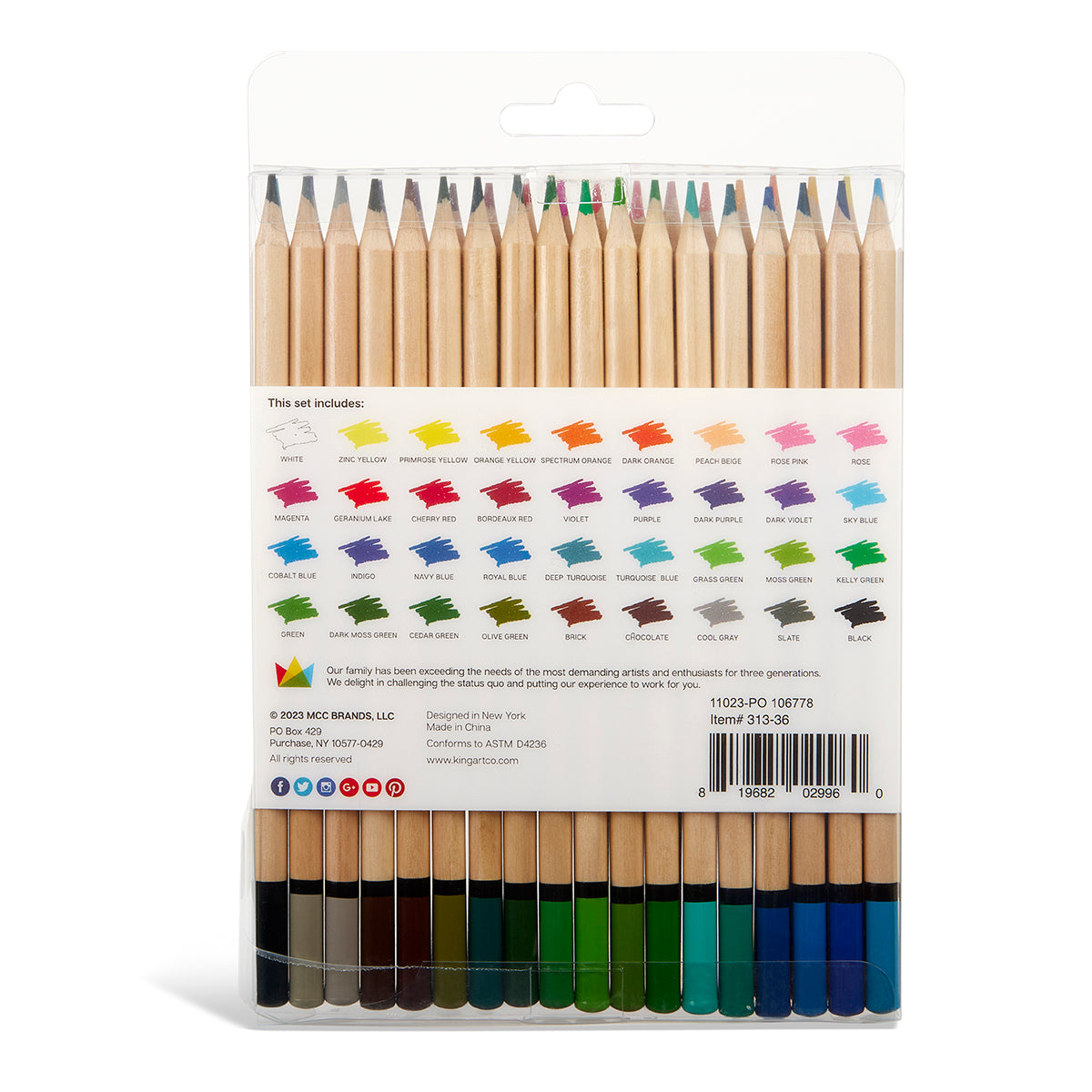 KINGART® Watercolor Pencils, Set of 36 Unique Colors KINGART