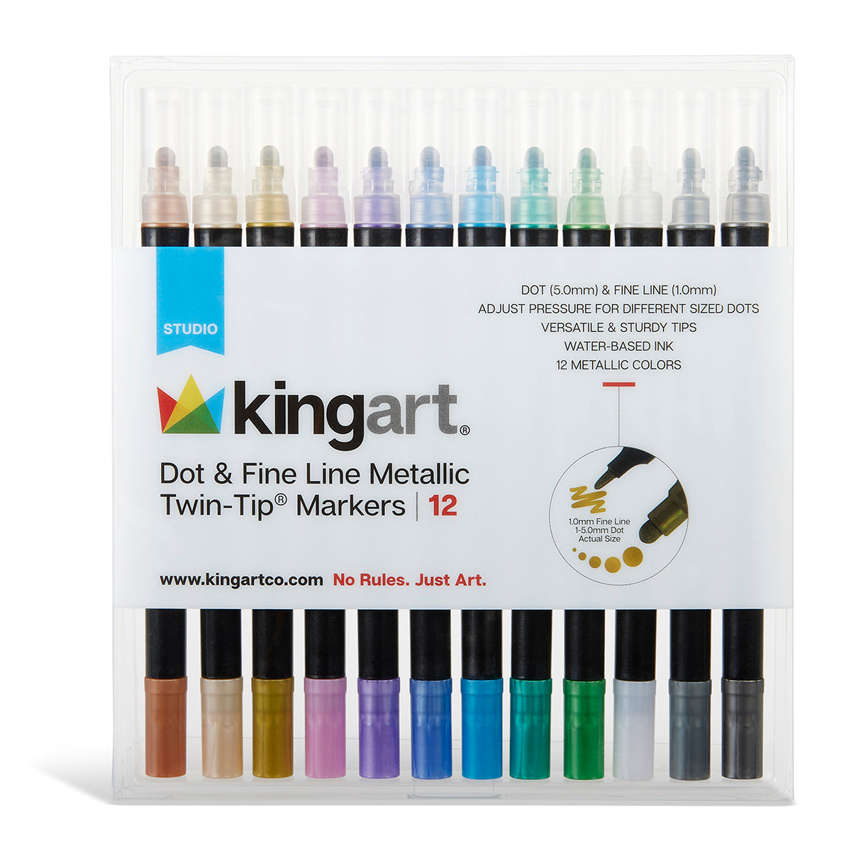 Kingart Dot & Fine Twin-Tip Markers, Set of 12 Unique Colors
