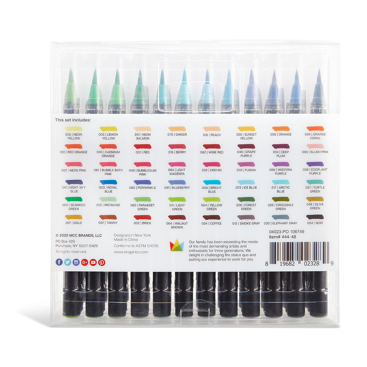 KINGART Watercolor Brush Markers, 36 Piece, Multicolor, 410-36
