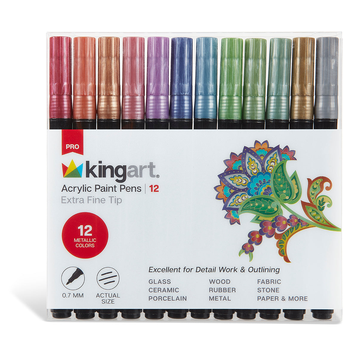 Kingart Pro Extra Fine Point Acrylic Paint Pen Markers, Water-Based Ink, Set of 6 Colors