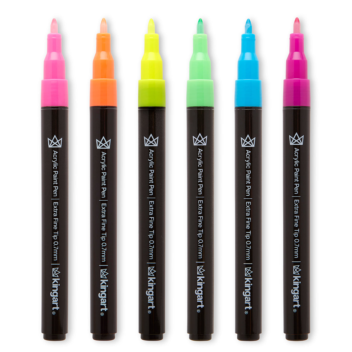 KINGART® PRO Extra Fine Point Acrylic Paint Pen Markers, Water-Based Ink,  Set of 6 Neon Colors