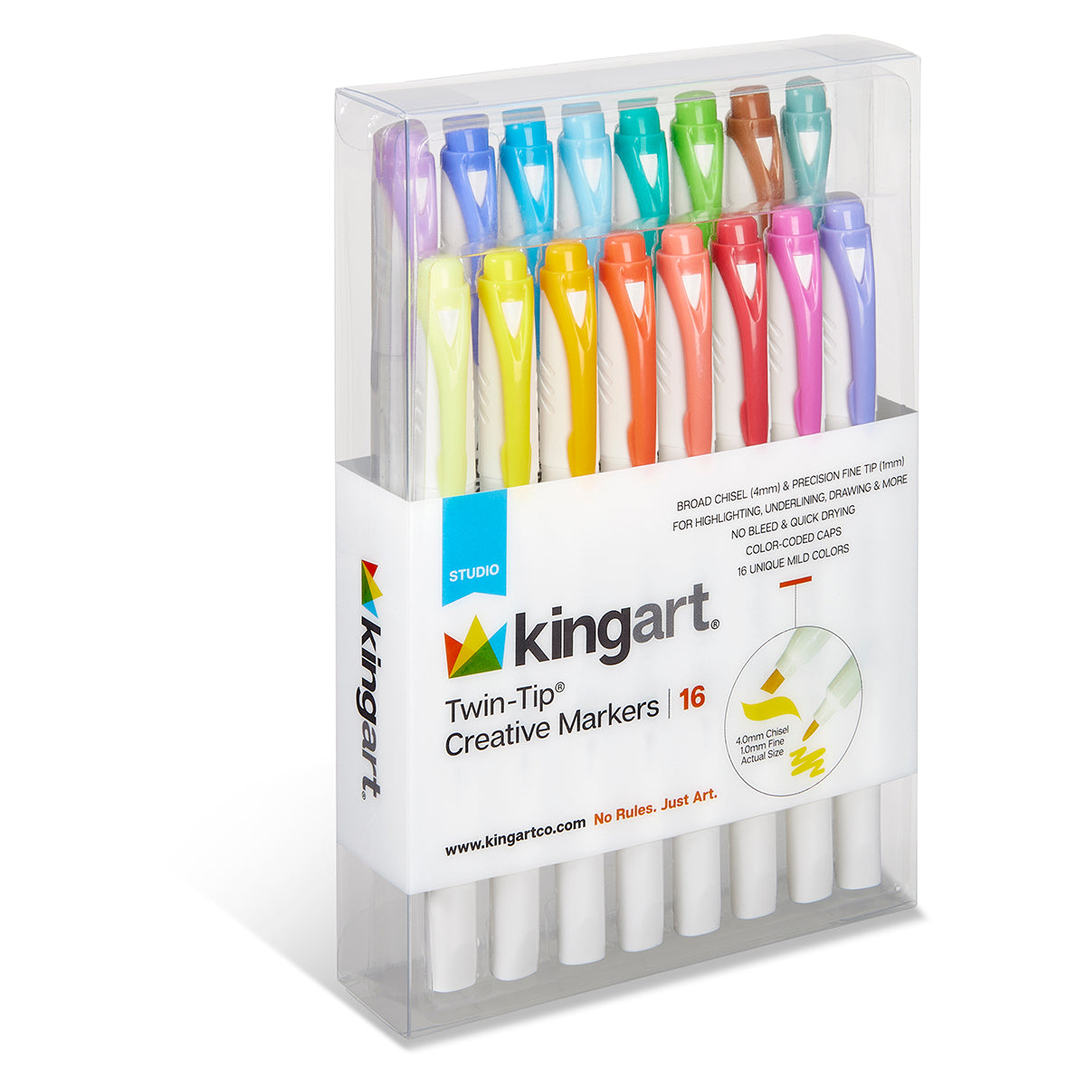 KINGART® Twin-Tip® Creative Markers, Soft Mild Pastel Highlighter Pens,  Broad & Fine Tips, Set of 16
