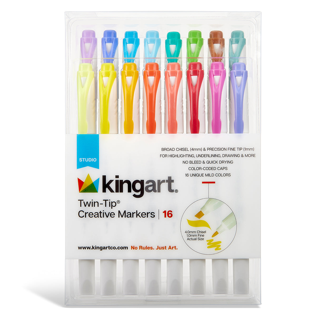 KINGART® Twin-Tip® Creative Markers, Soft Mild Pastel Highlighter Pens,  Broad & Fine Tips, Set of 16