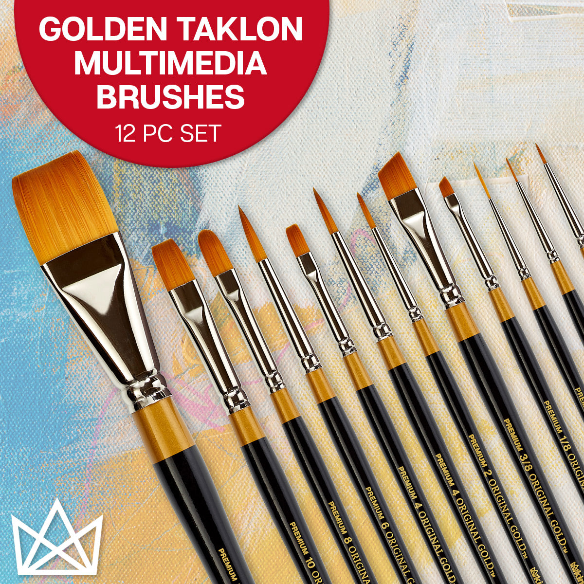 KINGART® Golden Nylon Brushes, Set of 12 in Travel Case