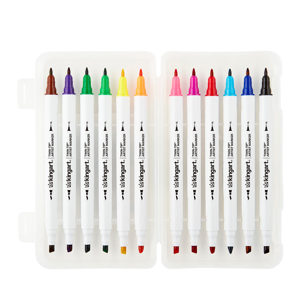 KINGART® Twin-Tip™ Permanent Alcohol-Based Sketch Markers, Storage/Travel  Case, Set of 12 Unique Colors