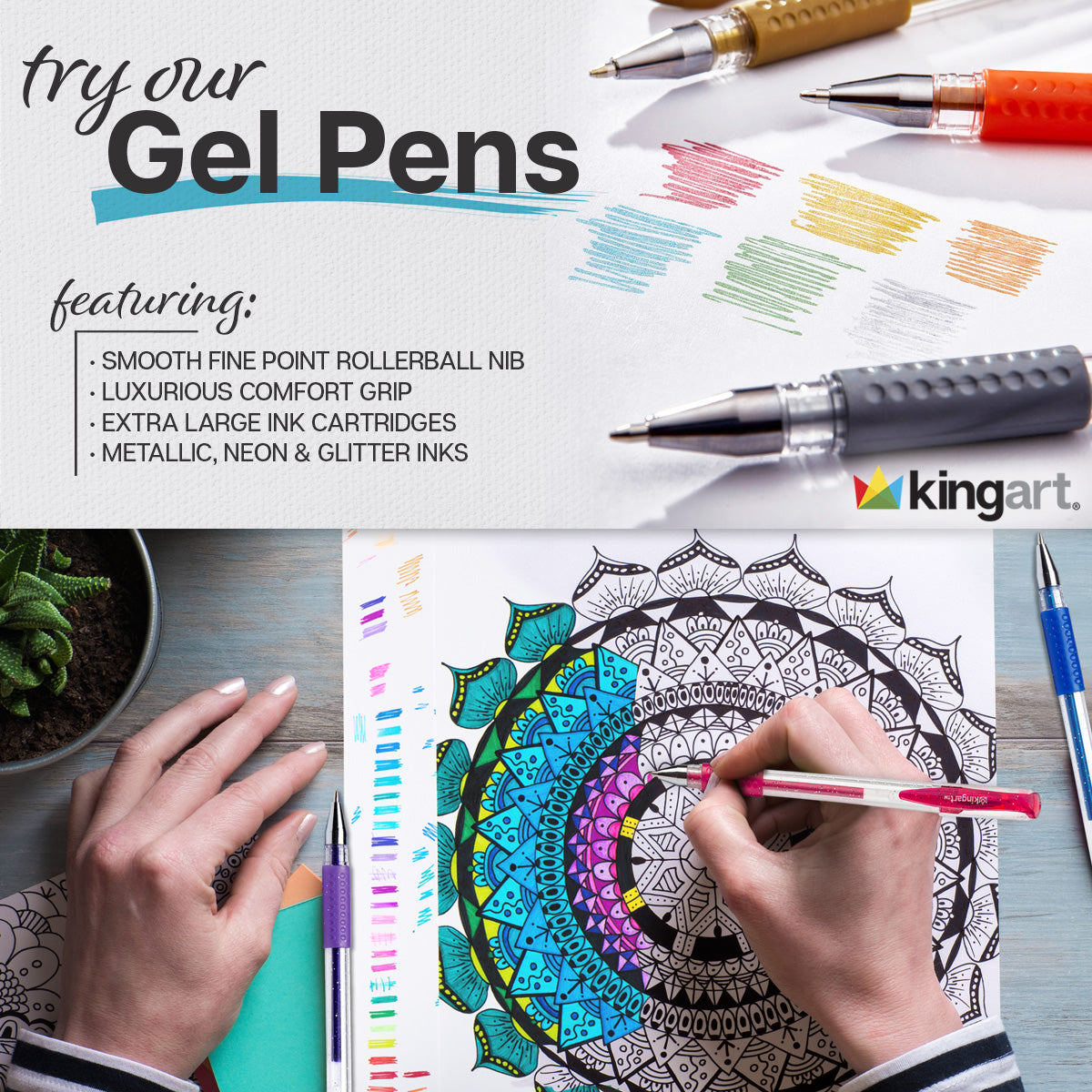 Kingart - Rollerball Pen - Assorted Glitter Colors - Gel Ink - 1 mm (Pack  of 80)