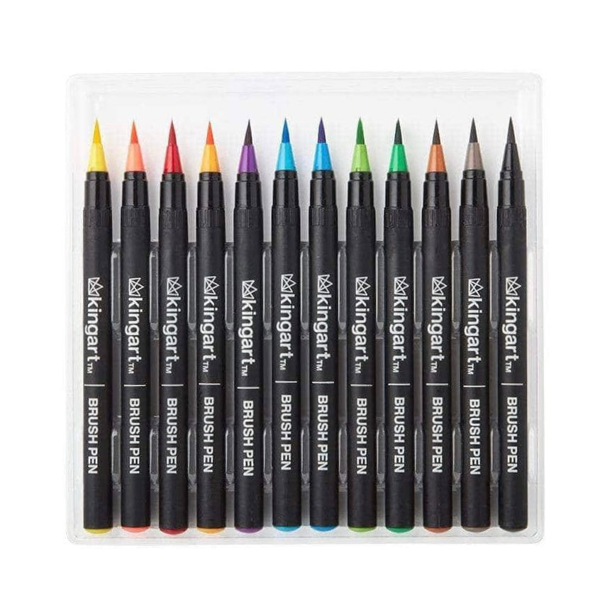 KINGART® PRO Real Brush Watercolor Pens, Set of 12 Unique Colors