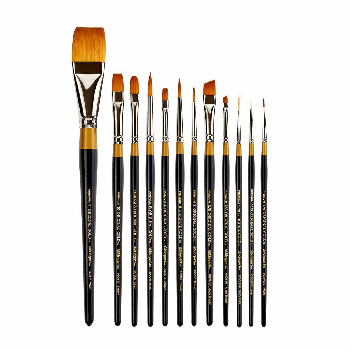 Kingart Original Gold Series Premium Golden Taklon Multimedia Artist  Brushes, Set of 4, All Ages