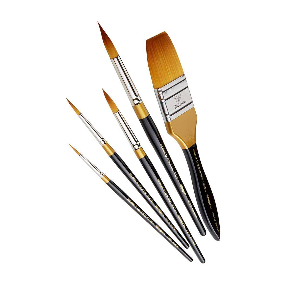 Kingart Original Gold 9247 Crescent Filbert Synthetic Blend Series Premium Multimedia Artist Brushes, Set of 4