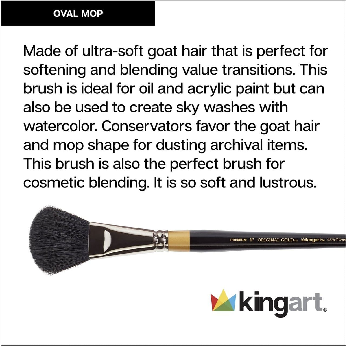 KINGART® Original Gold® 9275 Oval Mop Super Soft Dyed Black