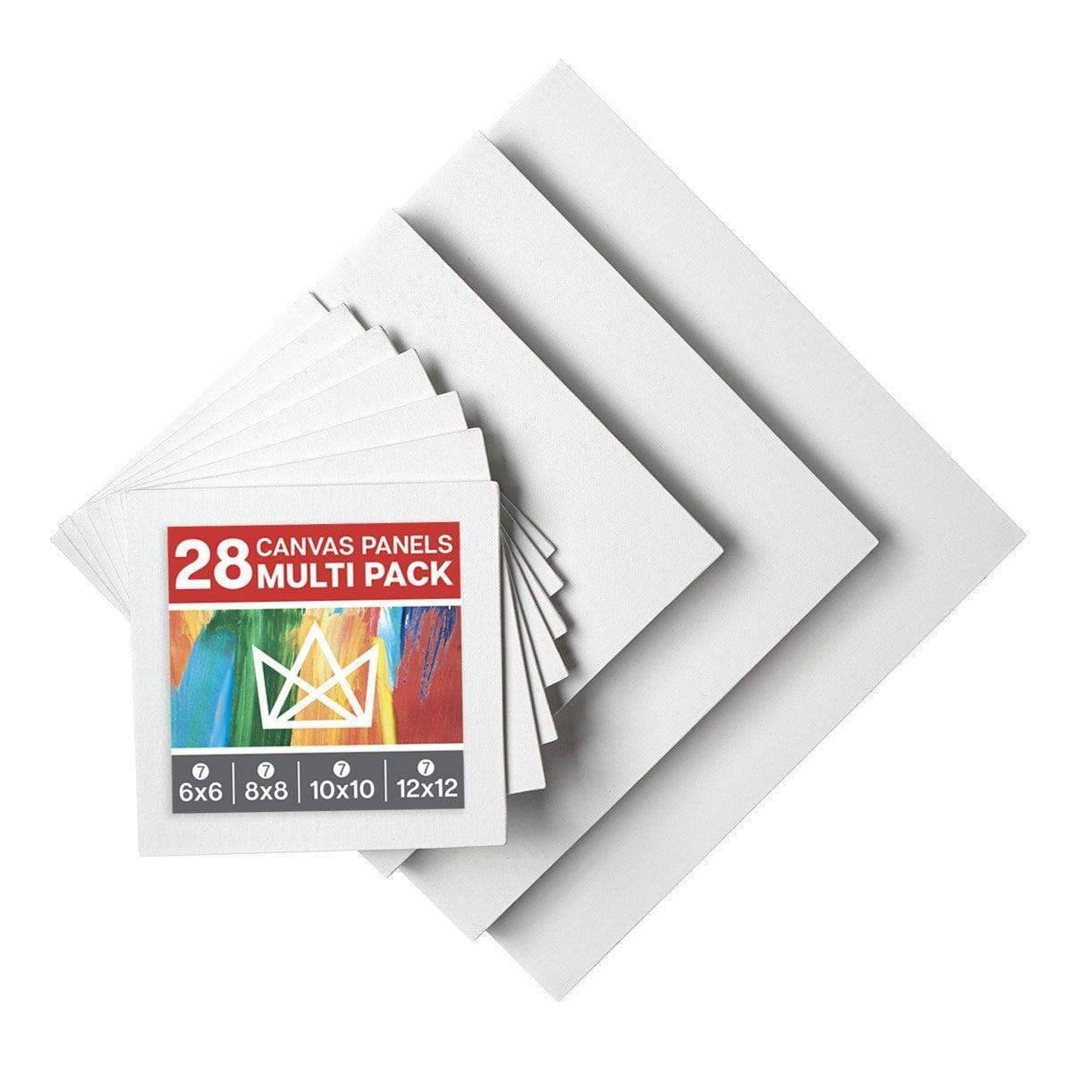 Kingart White Canvas Panels, Classic, Multiple Sizes, Set of 28 (7 ea. of 6x6, 8x8, 10x10, 12x12)