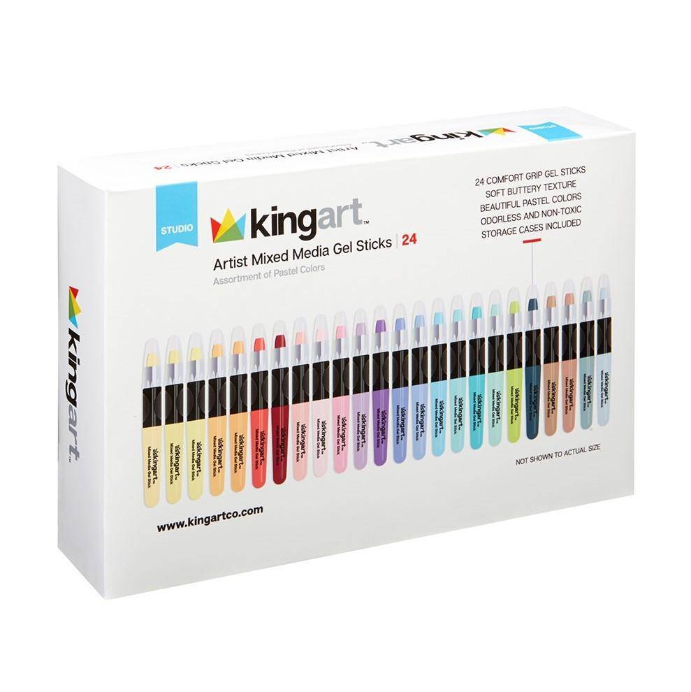 Kingart Gel Stick Artist Mixed Media Crayons, Set of 24 Unique Pastel Colors