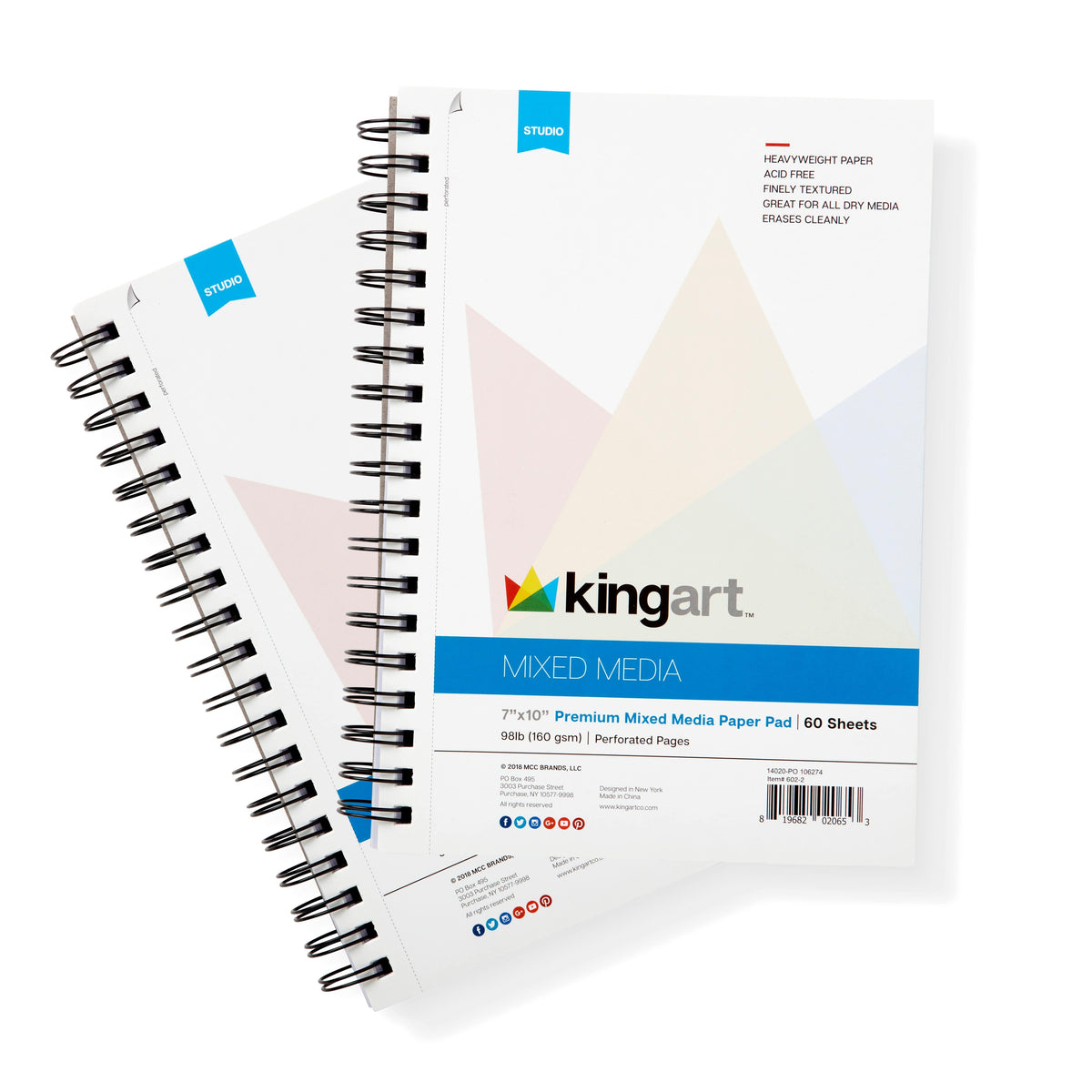 KINGART® Mixed Media Sketchbook, Pack of 2, 7 x 10 Inches, 60-Sheet,  98lb/160gsm Acid-Free Paper, Micro-Perforated, Spiral-Bound, Wet and Dry  Media