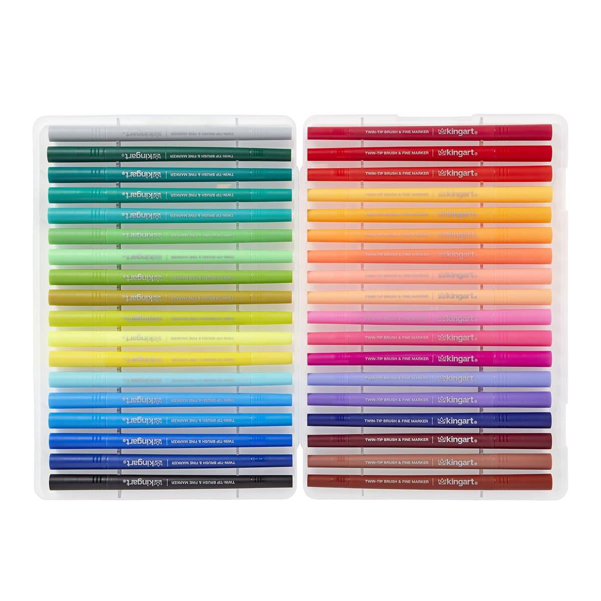 Kingart Dual Tip Brush Pens, Set of 24 Unique Colors