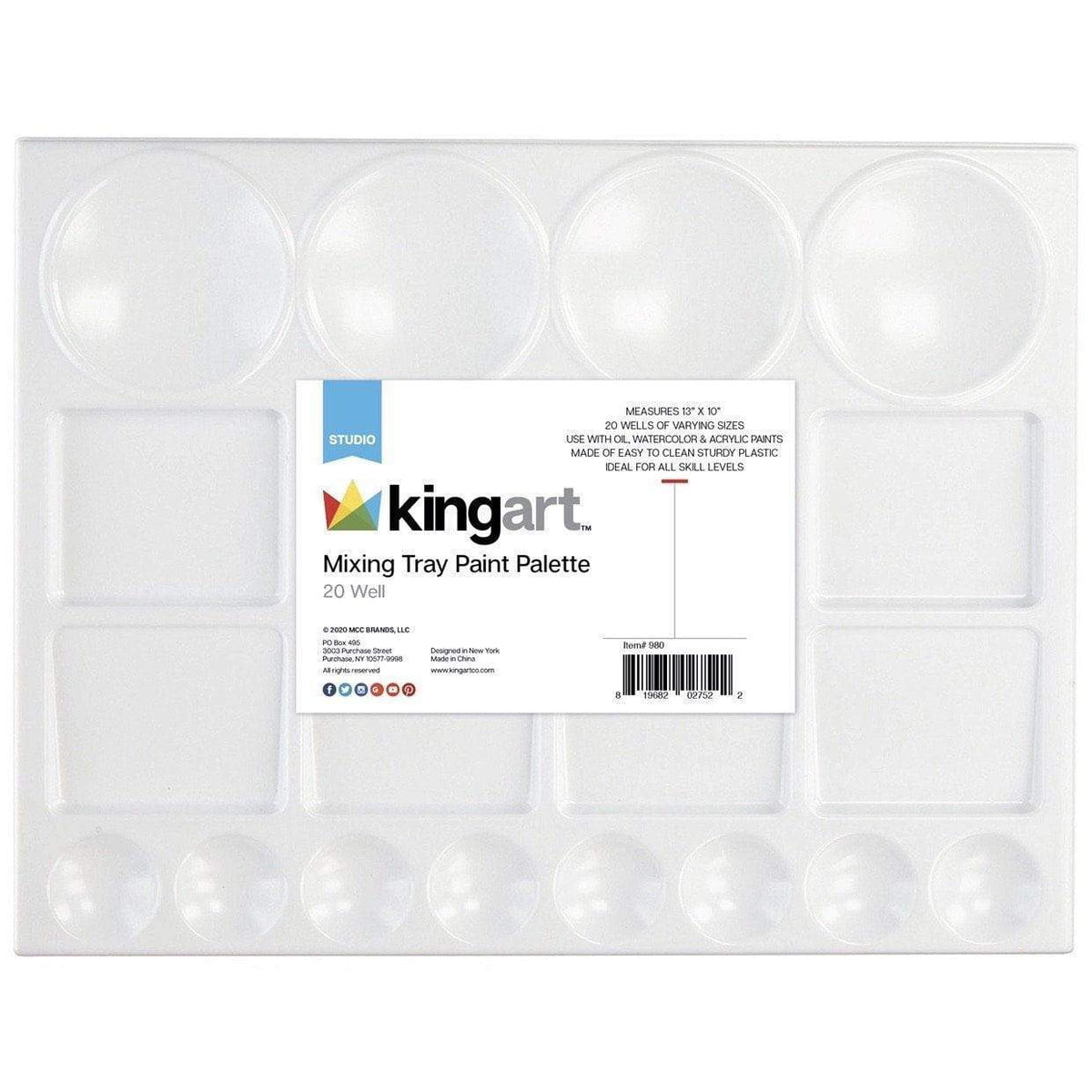 Kingart Studio Large Artist Tray Plastic Palette for Oil, Watercolor &  Acrylic, 20-Well, 13x10” 