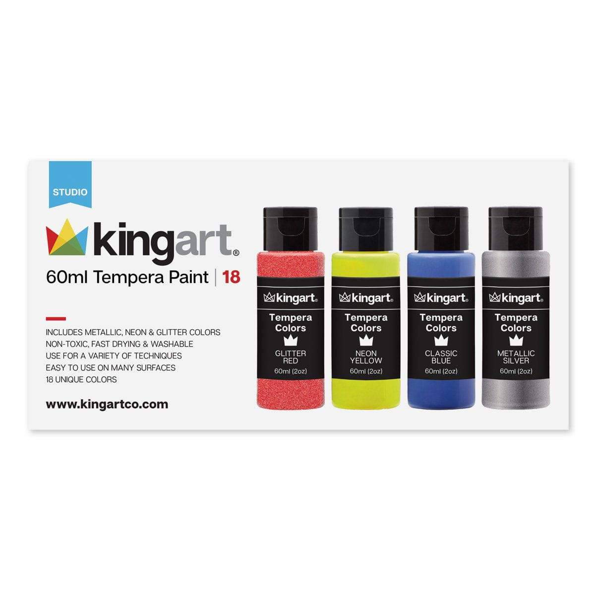 KINGART® Tempera Paint, 18 Unique Colors, 60ml (2oz) Poster Paint