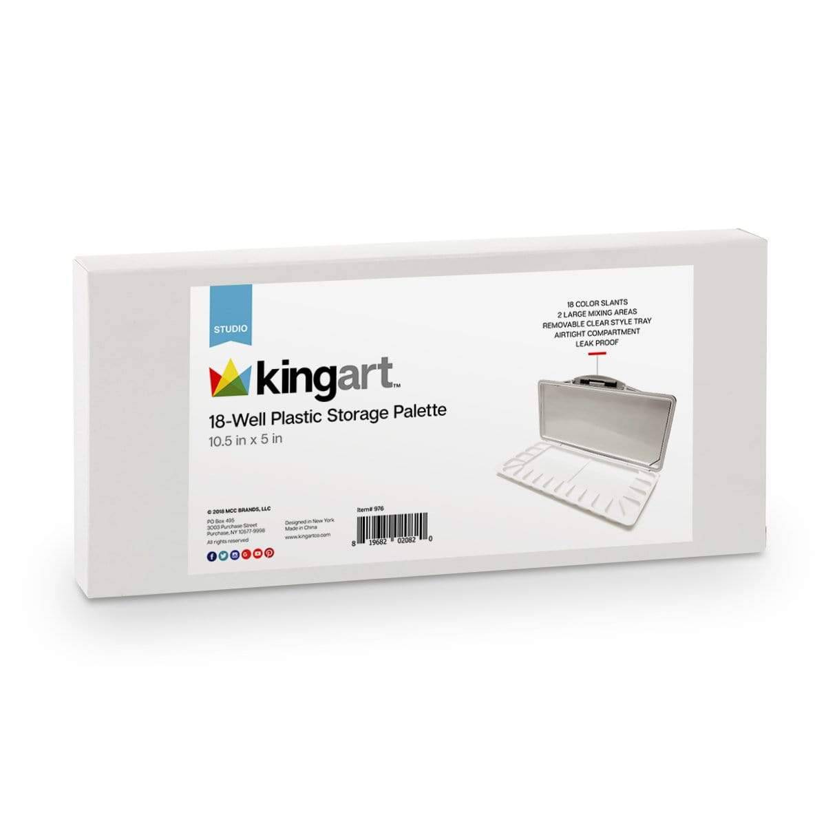 KINGART® Large Artist Tray Plastic Palette for Oil, Watercolor & Acrylic,  20-Well, 13x10”