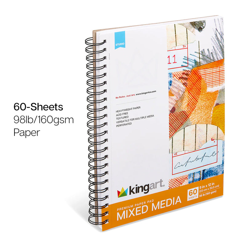 Mixed Media Paper Pad Bundle – 3 Pack (7”x10”, 8”x10”, 9”x12”) – 60 Sheets Each - ARTIST PAPER - KINGART