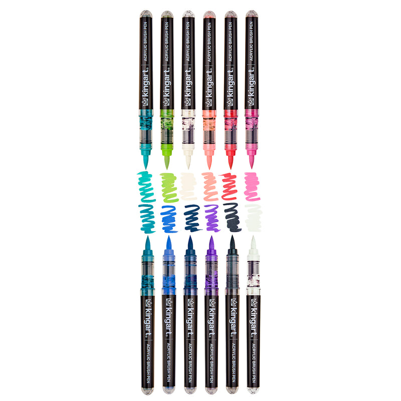 Acrylic Brush Tip Pens 12 Lettering Colors - Pro - KINGART