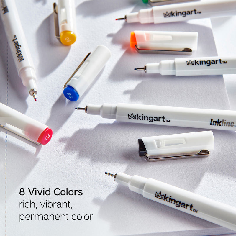 Inkline™ Fine Line Pens, 8 Colors Size 05 - Pro - KINGART