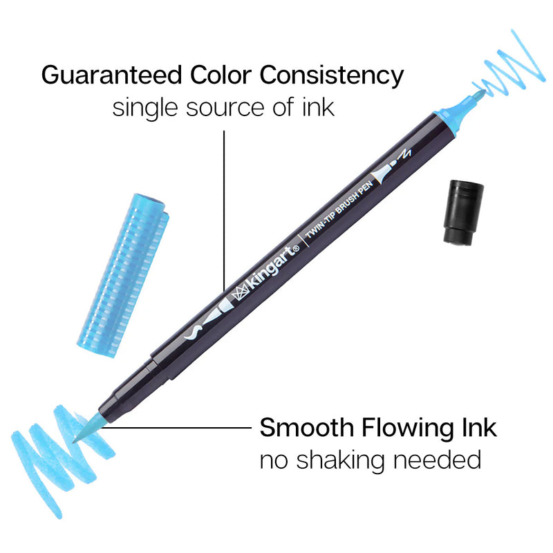 Twin-Tip™ Brush Pens 12 BRIGHT Colors - Pro - KINGART
