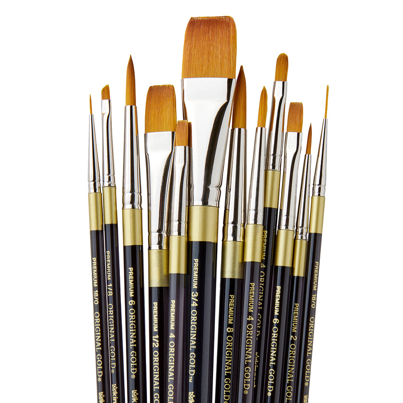Original Gold® Acrylic Handle Brushes 12 pc - Premium - KINGART