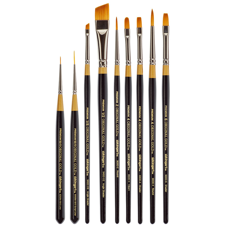 Original Gold® Golden Taklon Acrylic Handle Brush Set 9 pc - Teachers Set