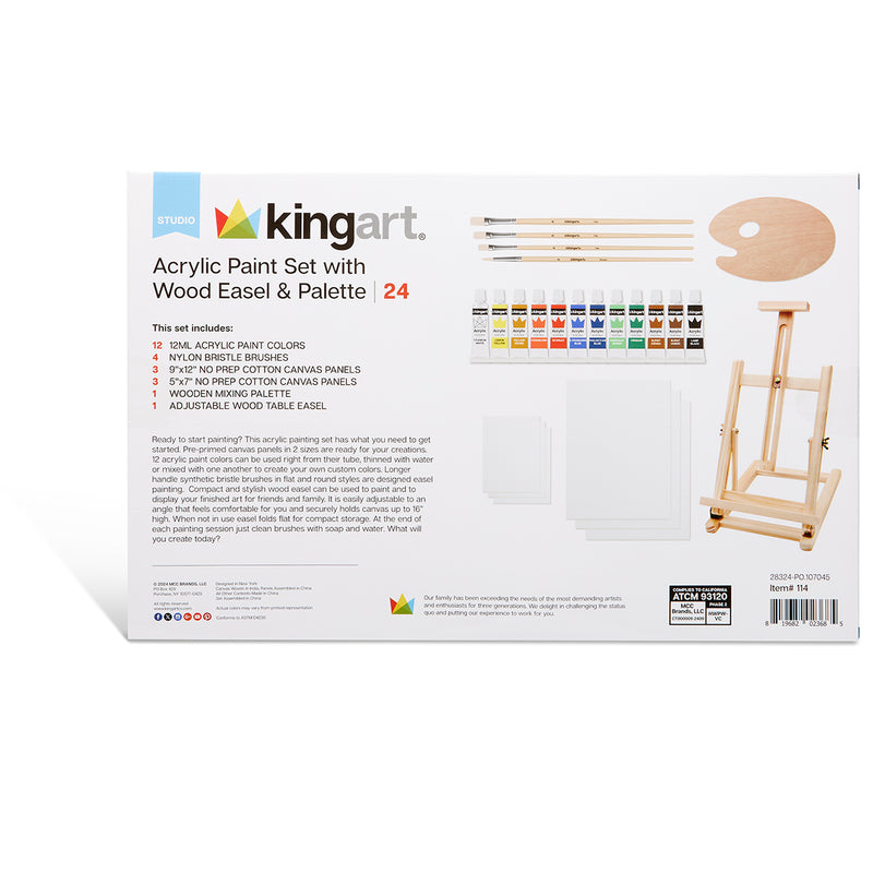 Acrylic Painting Set with Table Easel, 24 pc - Studio - KINGART®