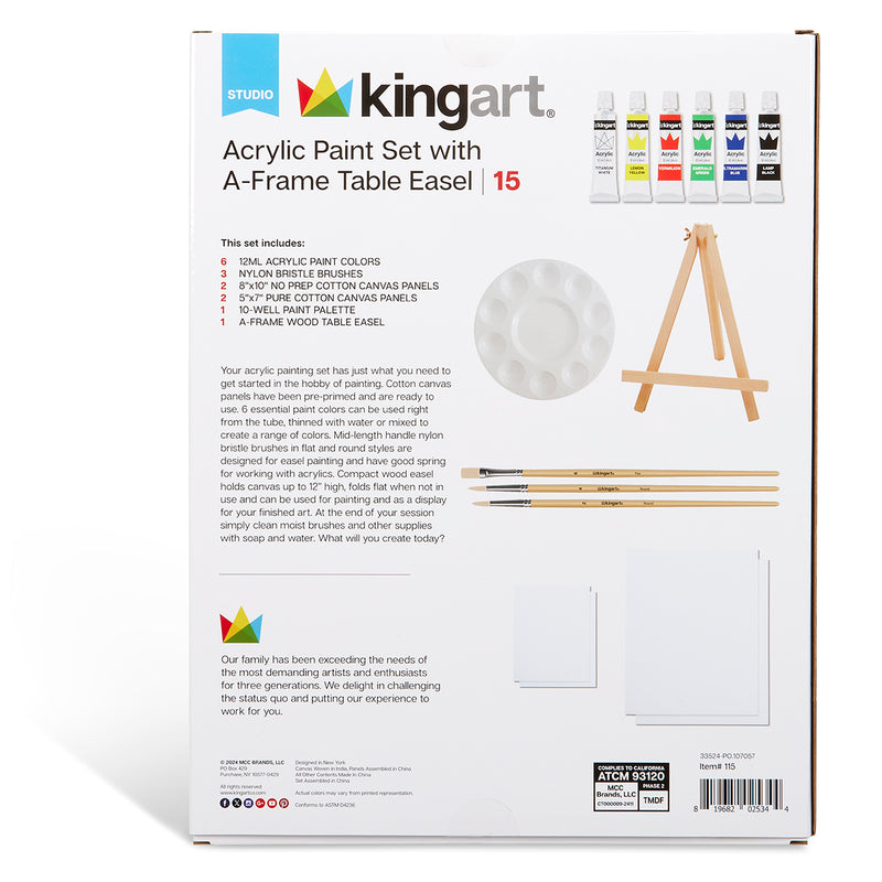 Acrylic Painting Set with Tabletop Easel, 15 pc - Studio - KINGART®
