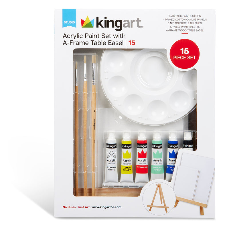 Acrylic Painting Set with Tabletop Easel, 15 pc - Studio - KINGART®