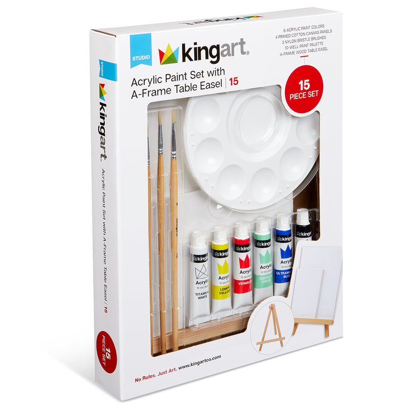 Acrylic Painting Set with Tabletop Easel, 15 pc - Studio - KINGART®