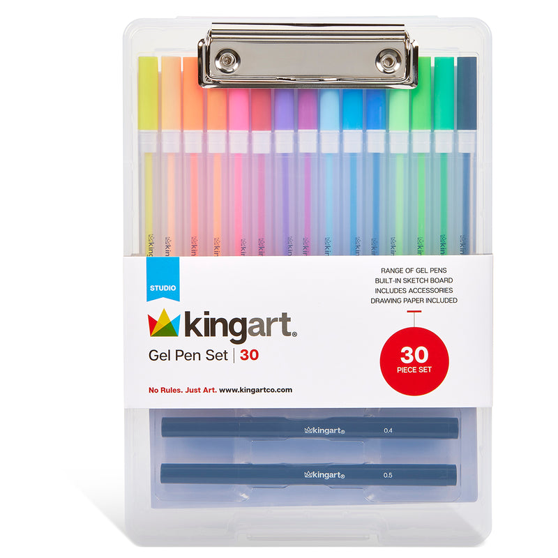Gel Pen Set with Drawing Board Case, 30 pc - Studio - KINGART