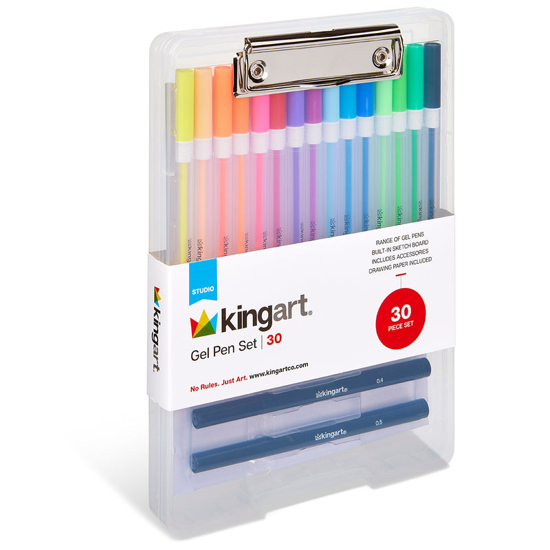 Gel Pen Set with Drawing Board Case, 30 pc - Studio - KINGART