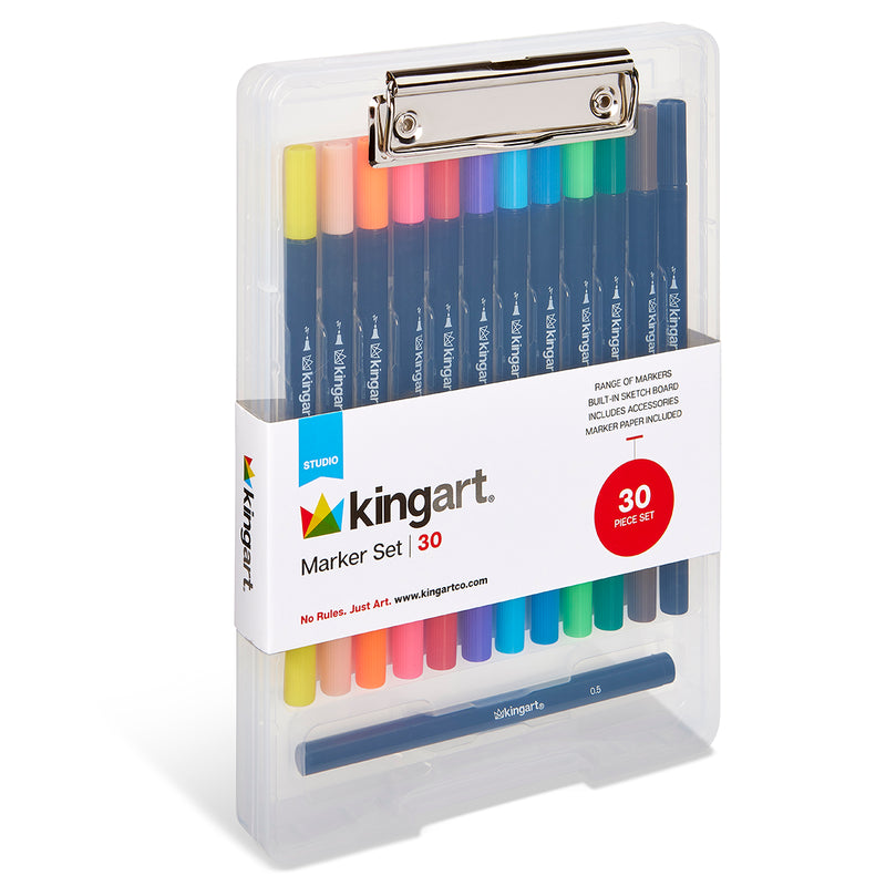 Marker Set with Drawing Board Case, 30 pc - Studio - KINGART