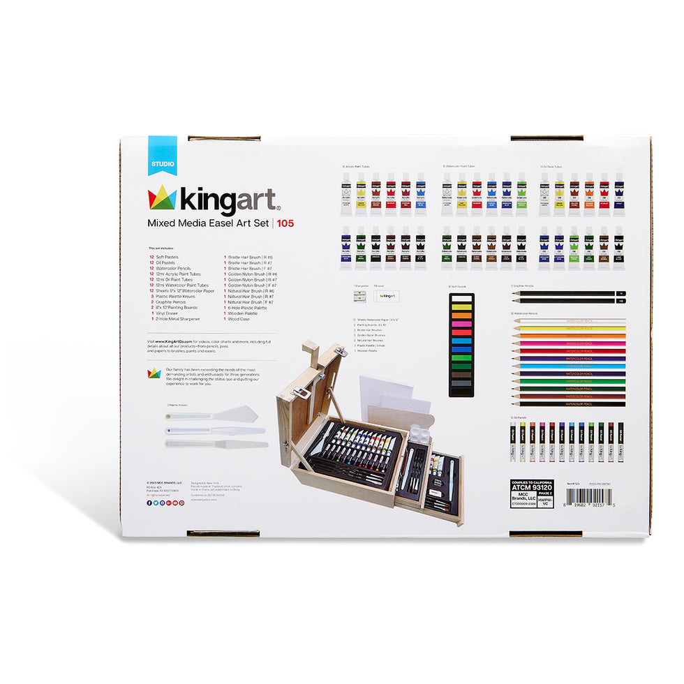 KINGART® Studio Series Mixed Media TableTop Sketchbox Easel Art Set