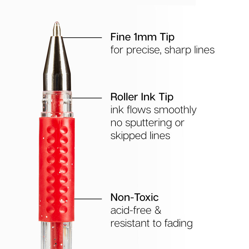 Gel Pens Soft Grip 12 Glitter Colors - Studio - KINGART