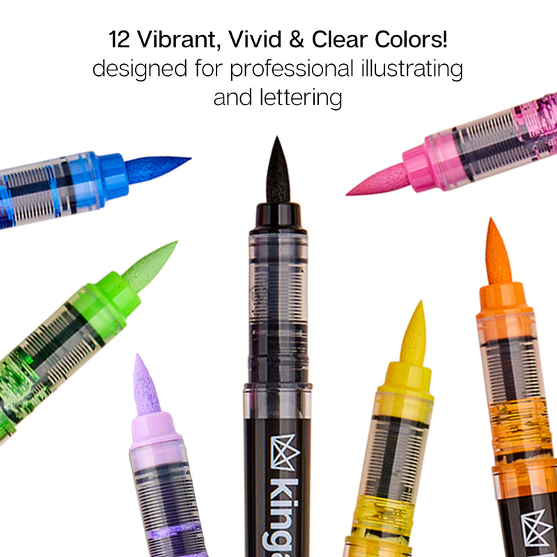 PRO Acrylic Paint Brush Pens 12 Bright Colors - Pro - KINGART