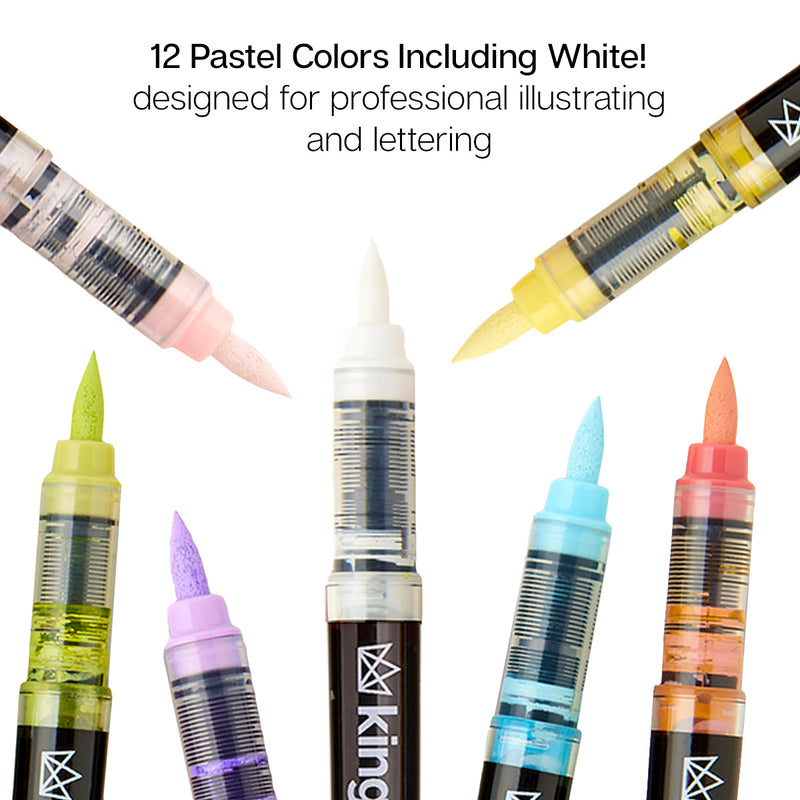 PRO Acrylic Paint Brush Pens 12 Pastel Colors - Pro - KINGART