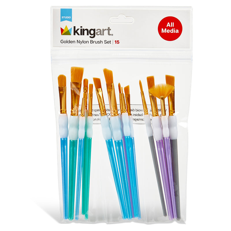 Studio Golden Nylon Brush Set - 15 Pieces - STUDIO LEVEL BRUSH SETS - KINGART
