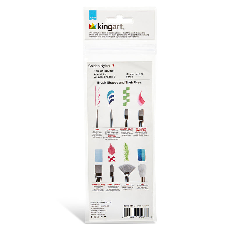 Studio Golden Nylon Brush Set – 7 Pieces - STUDIO LEVEL BRUSH SETS - KINGART