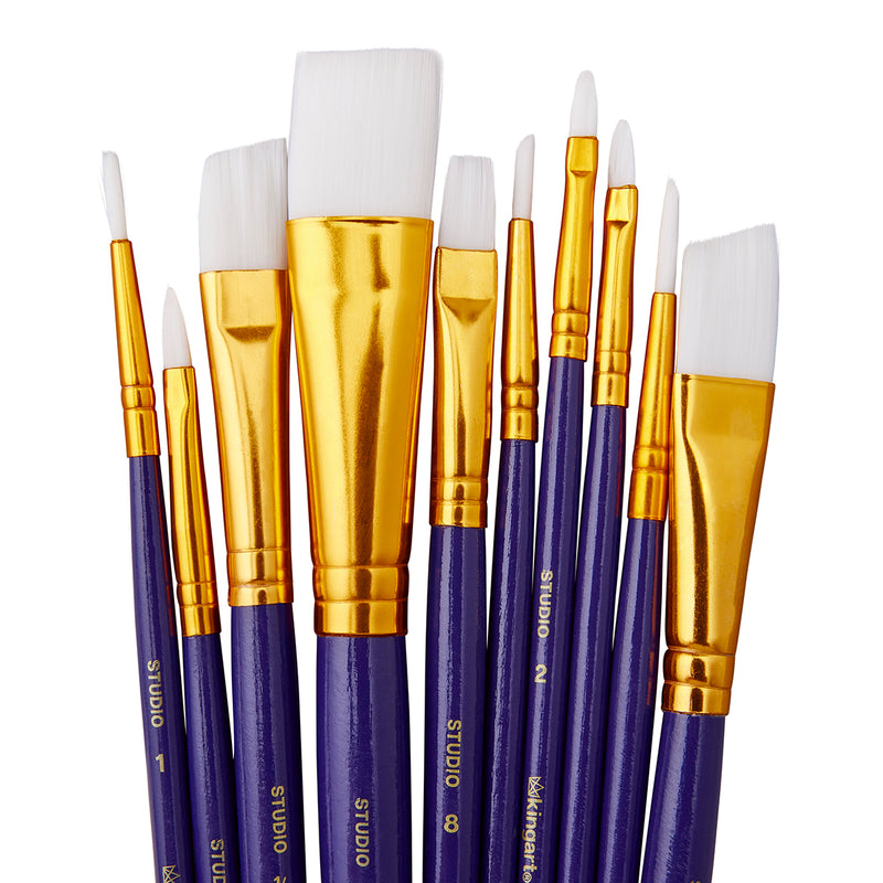 Studio Brush Set White Nylon - 10 Pieces - Studio - KINGART