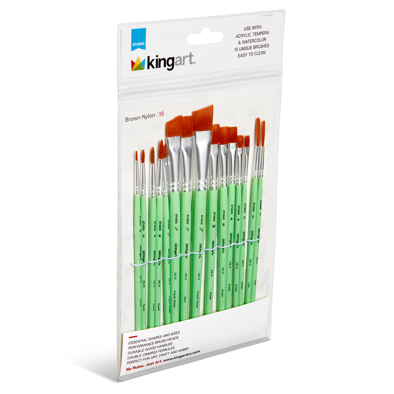 Studio Brown Nylon Brush Set – 15 Piece