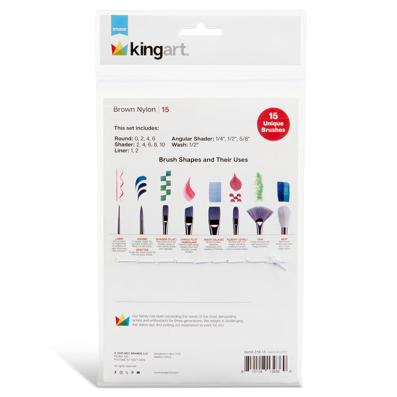 Studio Brown Nylon Brush Set – 15 Piece