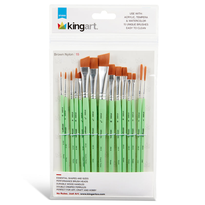 Studio Brown Nylon Brush Set – 15 Piece