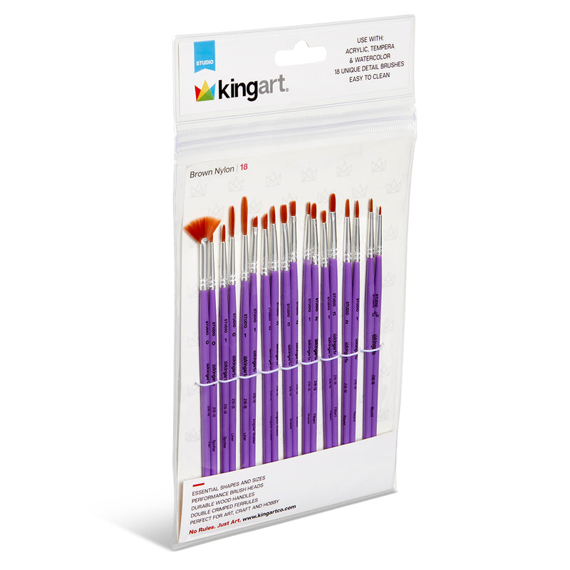 Studio Brown Nylon Detail Brush Set – 18 Piece