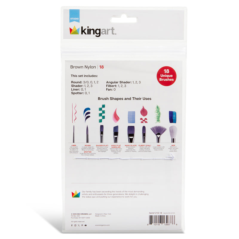 Studio Brown Nylon Detail Brush Set – 18 Piece