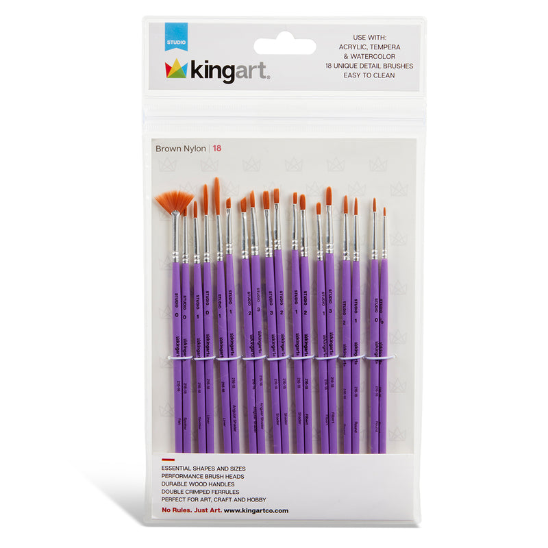 Studio Brown Nylon Detail Brush Set – 18 Piece