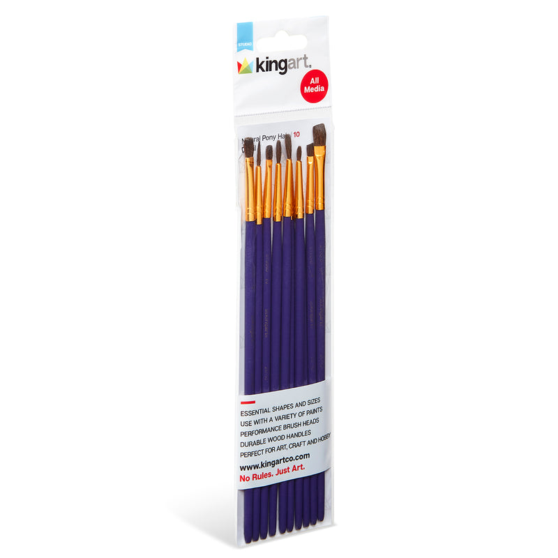 KINGART® Studio All-Purpose Art, Craft & Hobby Natural Hair Fine Detail Brushes, Set of 10 - Studio - KINGART®
